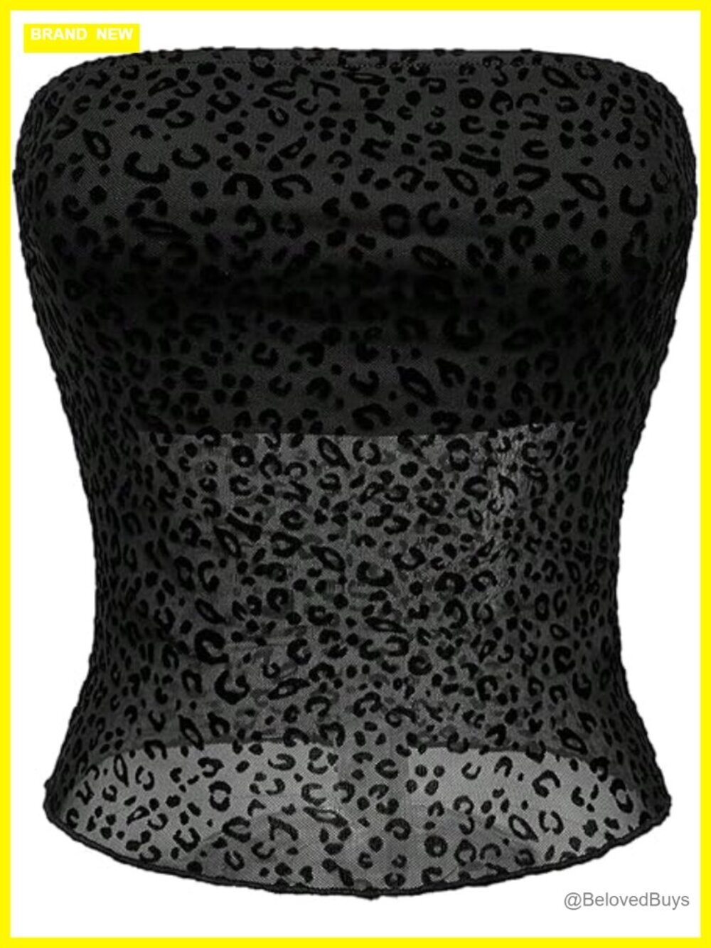 Leopard Mesh Strapless Tube Top Bandeau Crop Tops Night Out - Picture 1 of 6